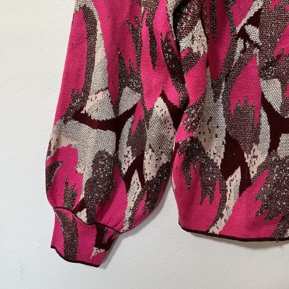 Anthropologie The Beatriz Mock Neck Sweater Size S Pink Combo Cropped Soft Knit - Picture 3 of 6